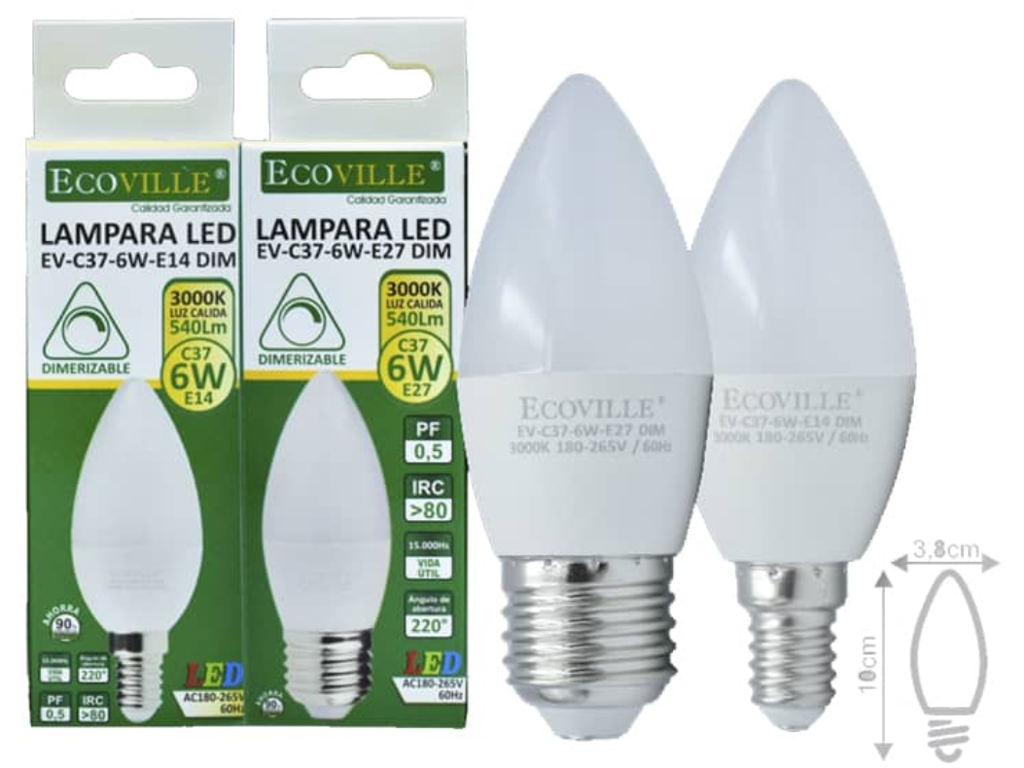 LAMPARA VELA LED 7W 3000K ECOVILLE