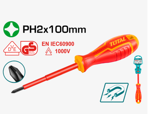 DESTORNILLADOR PHILLIPS AISLADO 1000V PH2X100MM - TOTAL THTISPH2100 6925582172355