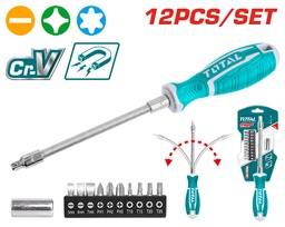 DESTORNILLADOR EJE FLEXIBLE CON PUNTAS (12 PZS) - CRV - TOTAL