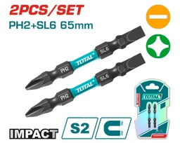 PUNTAS BIT DE ATORNILLADOR DE IMPACTO PH2+SL6 65MM (2 PZS) - TOTAL