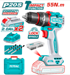 TALADRO PERCUTOR A BATERIA 20V 55NM (COMPACTO) BL - 2BAT/CAR - TIDLI20558 - TOTAL